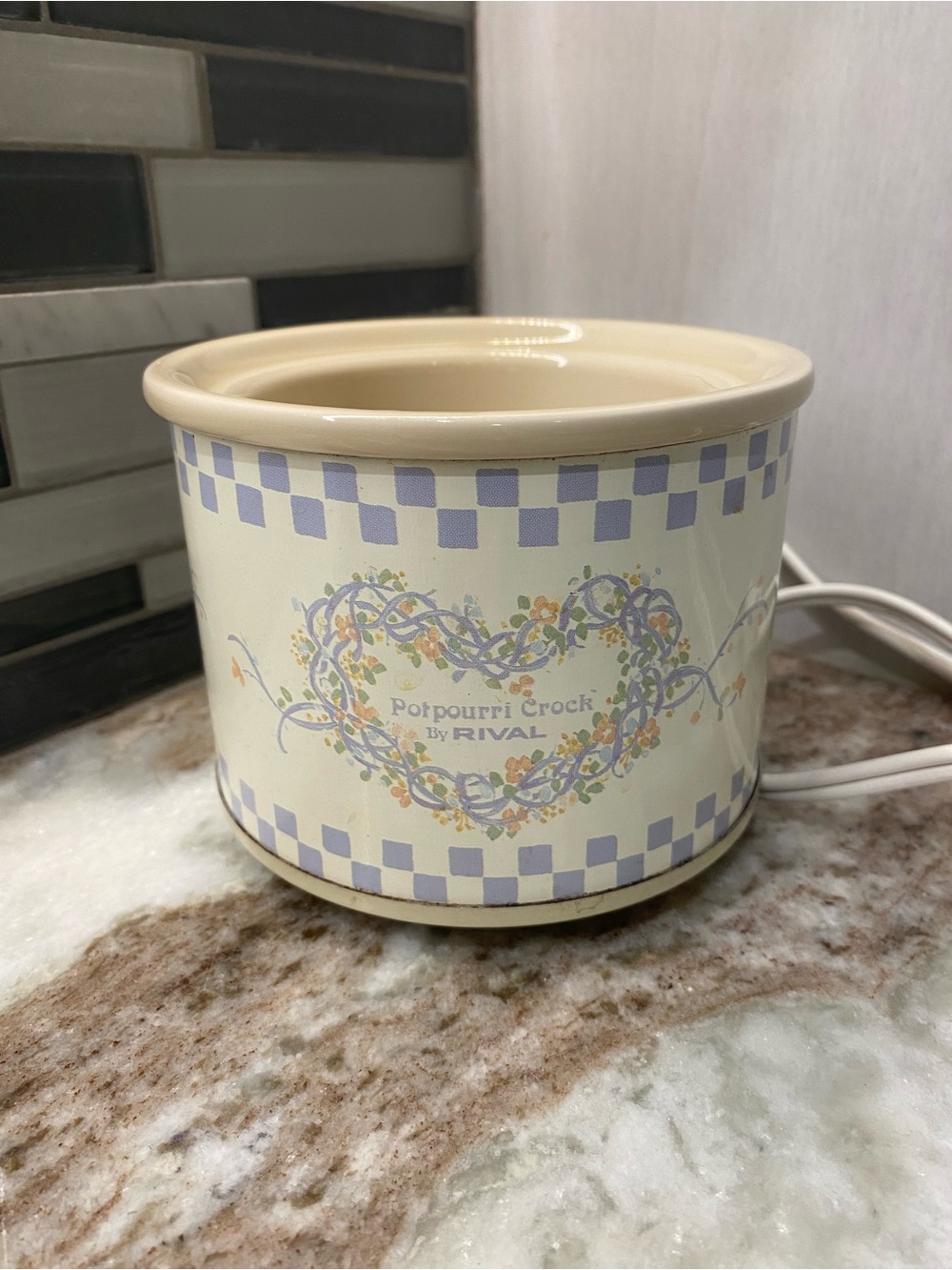VTG 1988 Rival Potpourri Simmer Crock Pot 3206 Blue Heart